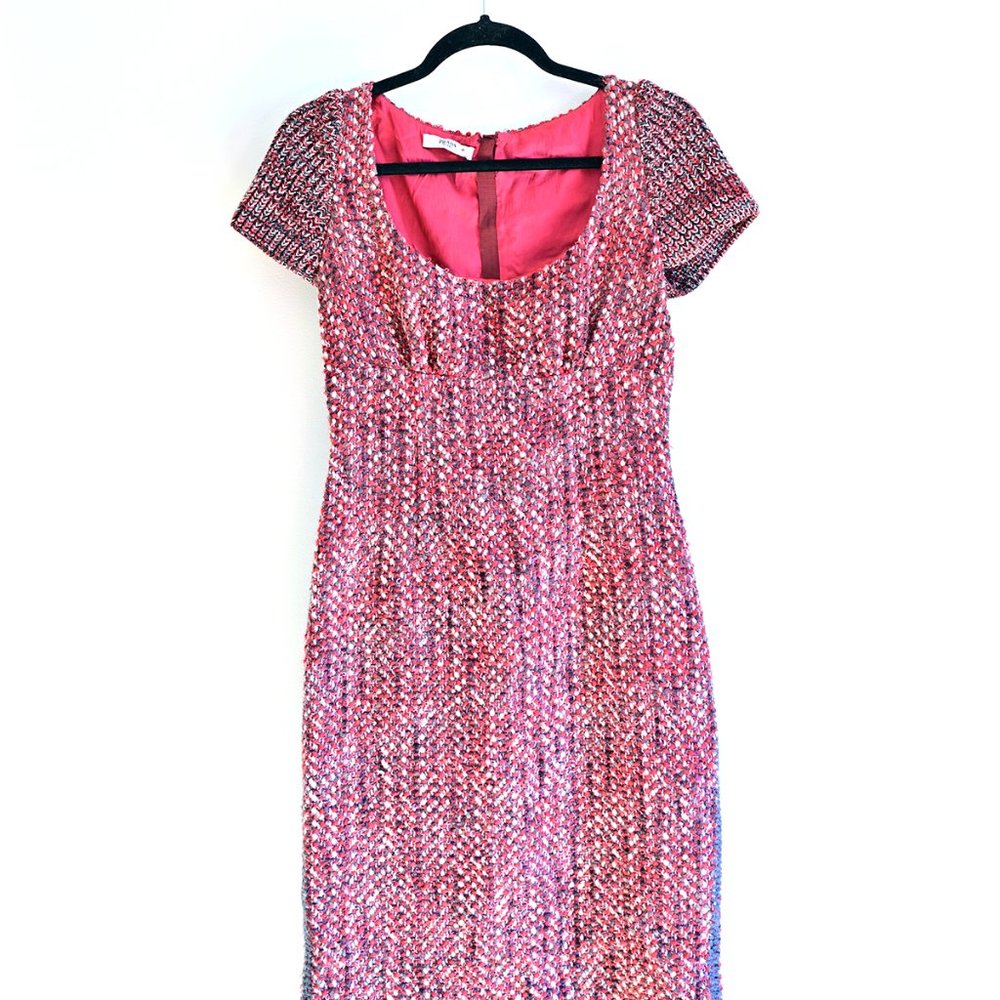 Rare PRADA Red & Gray Knit Boucle Wool Shift Cocktail Dress Size 40